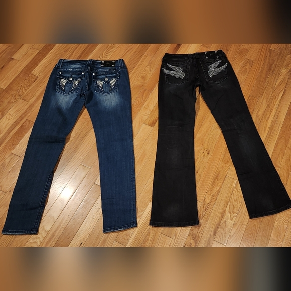 2PC MISS ME JEANS BLING WINGS SIZE 29 SKINNY & BOOT METALLIC NO SEPARATING - Picture 4 of 16